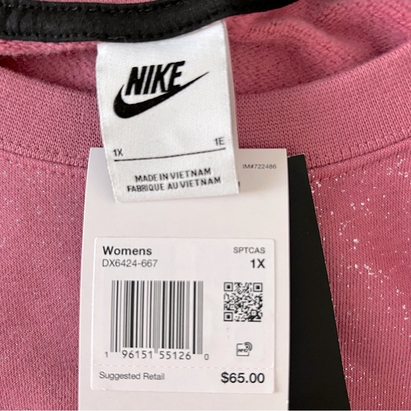 Nike NWT Club Fleece Crewneck Desert Berry Pink Glitter Sweatshirt ~ 1X - Picture 9 of 13